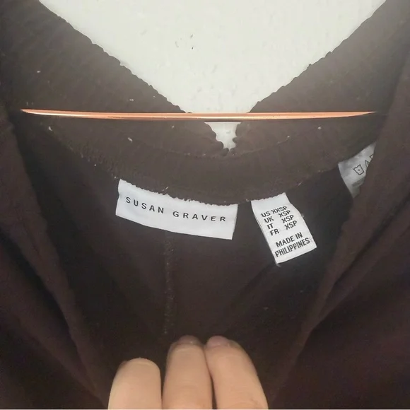 Susan Graver Dark Brown Pants with gold ankle zippers - Picture 2 of 9